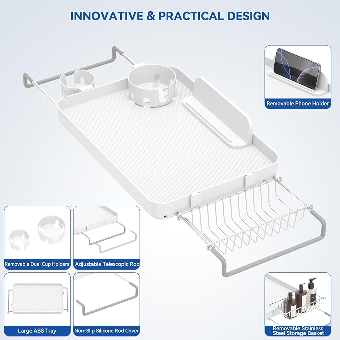 Bathtub Tray for Large Soaking Tub Table Tray Expandable Tub Shelf for Bathtub - Image 5