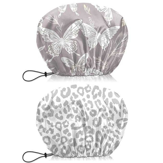 2 PCS Shower Cap Waterproof Double Layer Elastic Adjustable Reusable Hair Bath by BHAHB