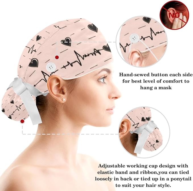 Women Working Cap with Buttons Bouffant Hat Autumn Leaves Nurse Scrub Caps Long - Image 3