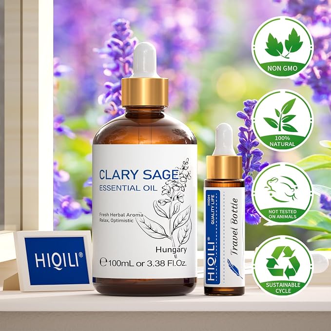 HIQILI Clary Sage Oil Essential, Herbal Sooth Aroma in Diffuse, Meditation - Image 8