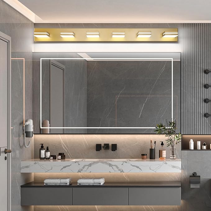 SineRise LED Modern Bathroom Vanity Light Fixtures, Matte Gold Modern Acrylic - Image 8