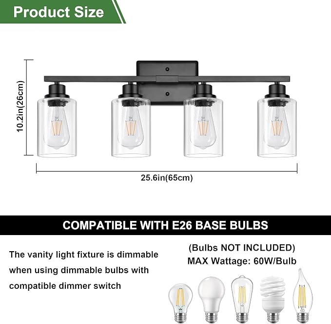 Ascher Bathroom Light Fixtures, 4-Light Vanity Lights - Image 2