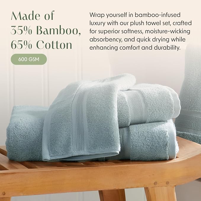 Springtree Home Luxury Bamboo Rayon Bath Towel Set of 4 | 35% Bamboo Rayon - Image 3