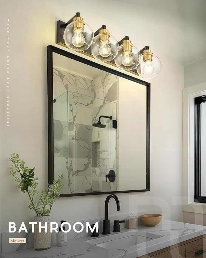 Bathroom Light Fixtures, 4-Light Black and Gold Bathroom Vanity Light, 26 Inch - Image 4