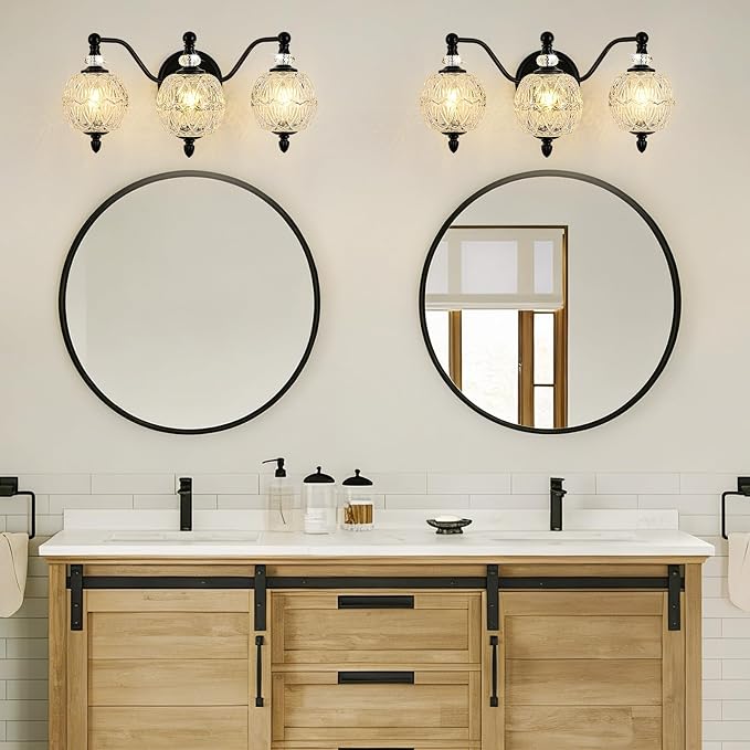 Matte Black Bathroom Vanity Light, 3-Light Mid Century Farmhouse Wall Sconce - Image 8