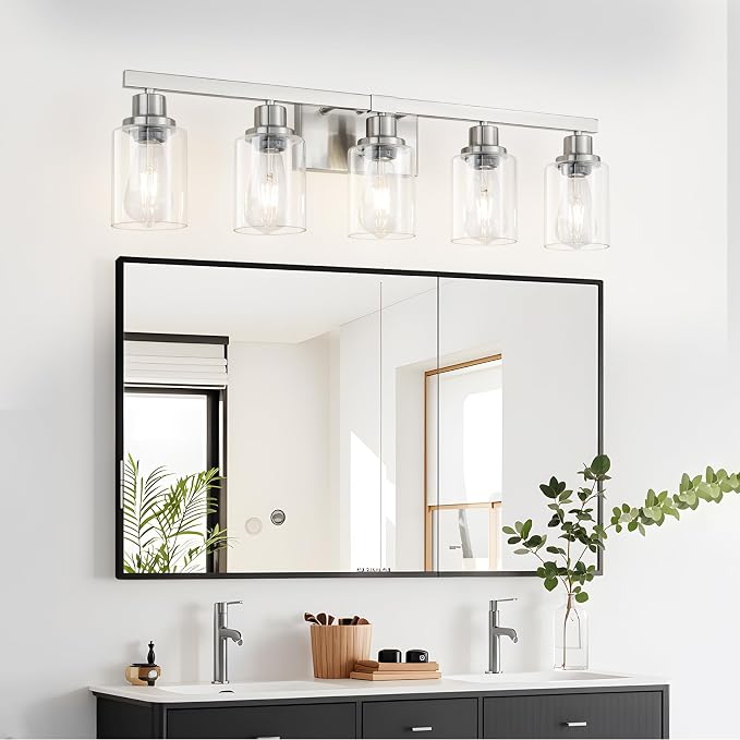 Bathroom Vanity Light, 5-Light Nickel Modern Matte Wall Sconce Lighting - Image 2
