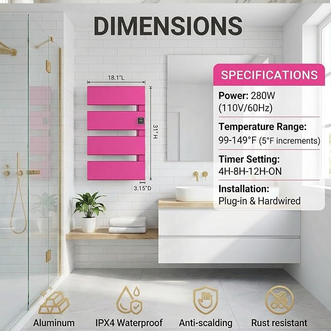 Electric Towel Warmer, Heated Towel Rack - Image 6