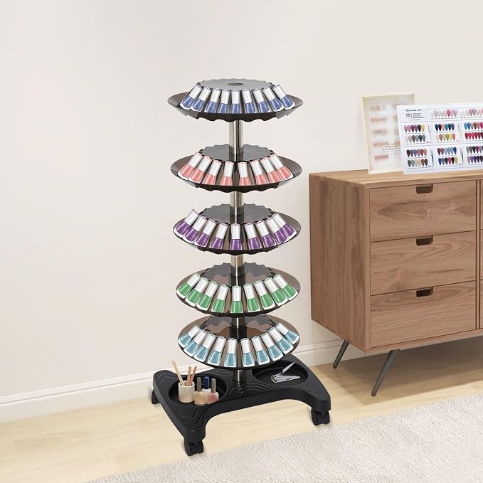 Nail Polish Trolley Organizer, 5 Tiers 360° Rotating Tray Nail Polish Spinning - Image 8