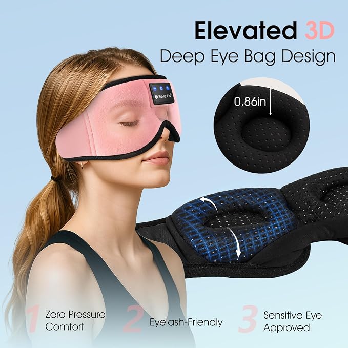 ZUMUSEN Bluetooth Sleep Headphones, 3D Wireless Music Eye Mask - Image 2