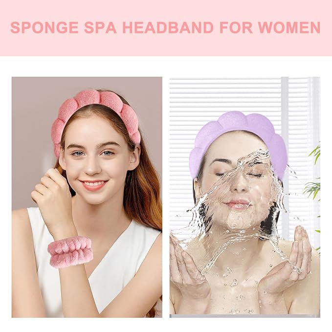 Beleki Spa Headband for Women Face Washing Headband and Wristband Set Sponge - Image 5