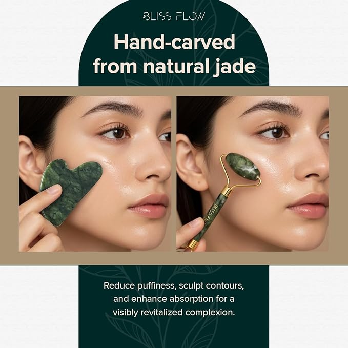 Jade Roller & Gua Sha Set – Natural Jade Face Roller - Image 3