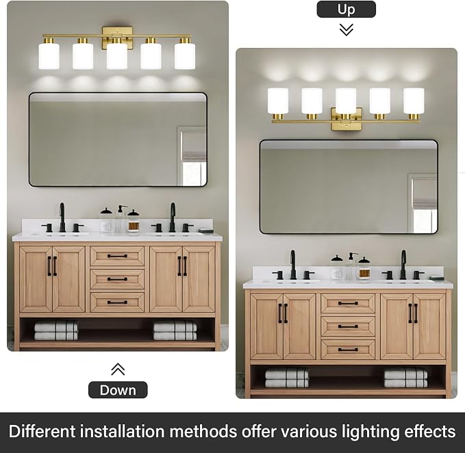 FonmYim Brushed Gold Bathroom Light Fixtures, 5-Light Modern Vanity Light Over - Image 4