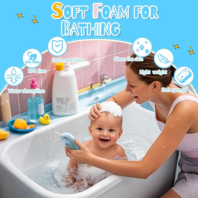 Baby and Kids Bath Loofah Sponge, Soft and Absorbent Toddler Exfoliating Body - Image 2