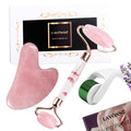 100% Authentic Rose Quartz Jade Roller and Gua Sha Set by LAVONNE