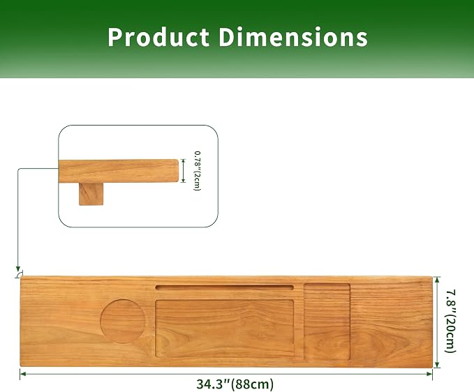 VaeFae Teak Bathtub Tray Table, Wooden Bath Board - Image 3