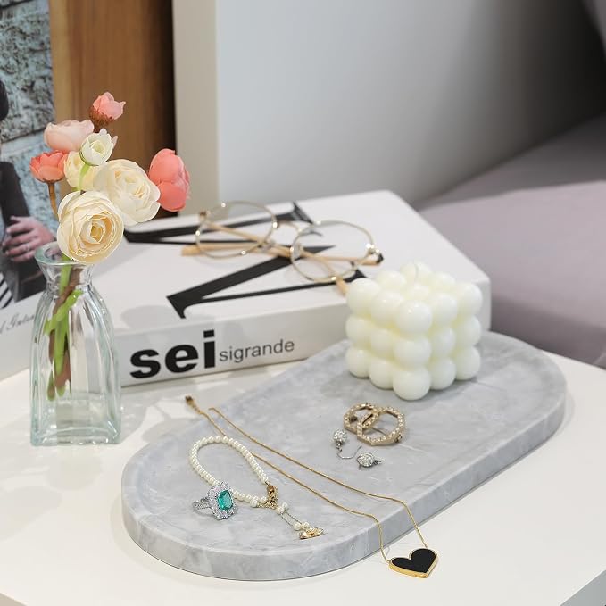 Koville Grey Marble Tray for Bathroom Countertop, Stone Catchall Trays for - Image 5