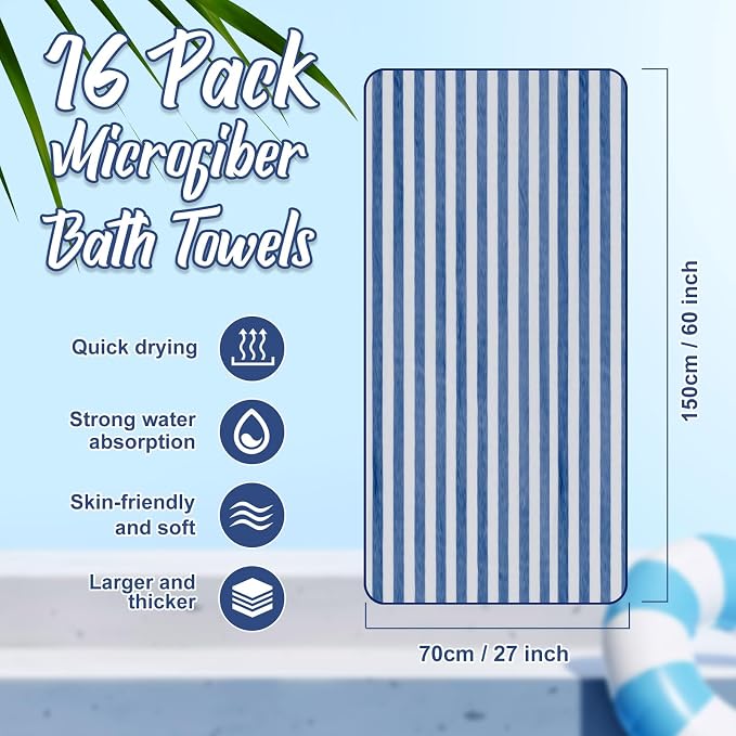 SmoothNovelty 16 Pack Microfiber Bath Towels Bulk 27'' x 60'' Oversized Size - Image 2