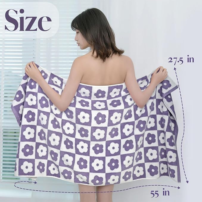 Jacquotha 2-Pieces Luxury Bath Towels Checkered Floral, Cute Bathroom Decor - Image 5