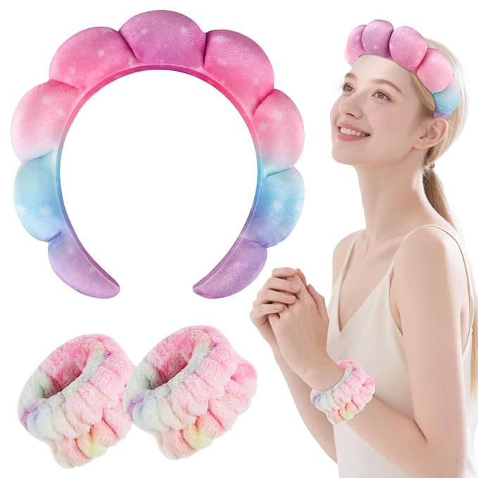 Zkptops Spa Headband for Washing Face Wristband Set Sponge Makeup Skincare - Image 7