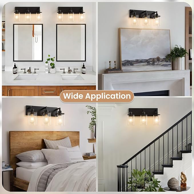 3-Light Bathroom Vanity Light Fixtures, Modern Matte Black Bathroom Lighting - Image 7