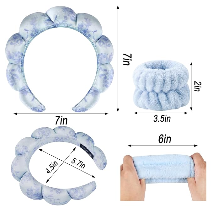 Zkptops Spa Headband for Washing Face Wristband Set Flower Sponge Makeup - Image 6