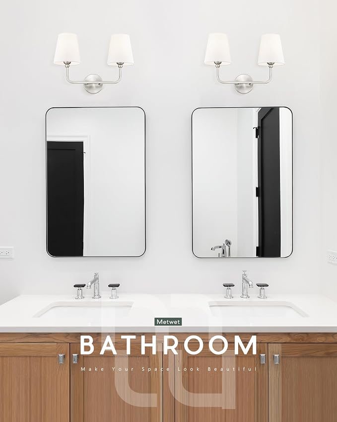 2-Light Bathroom Light Fixtures, Brushed Nickel Vanity Lights, Double Wall - Image 6