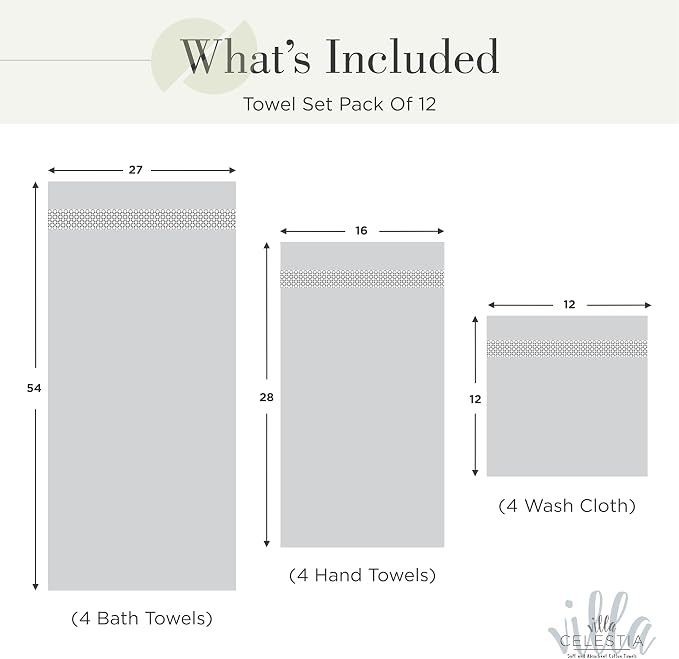 100% Cotton Bath Towel Set of 12-4 Bath Towels, 4 Hand Towels, 4 Wash Cloths - Image 2