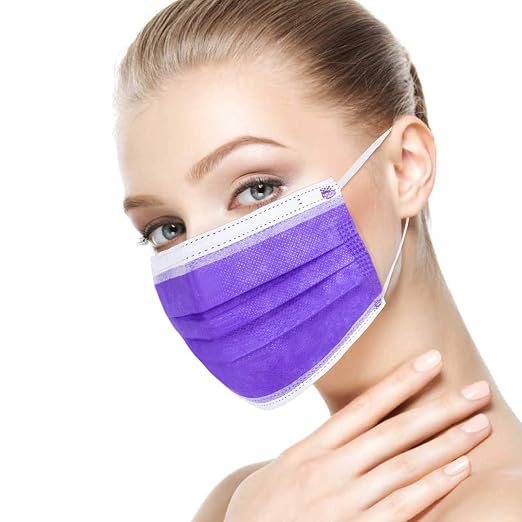 Borje Purple Disposable Face Mask 100 Pcs Purple Face Masks 3 Ply Protection - Image 6