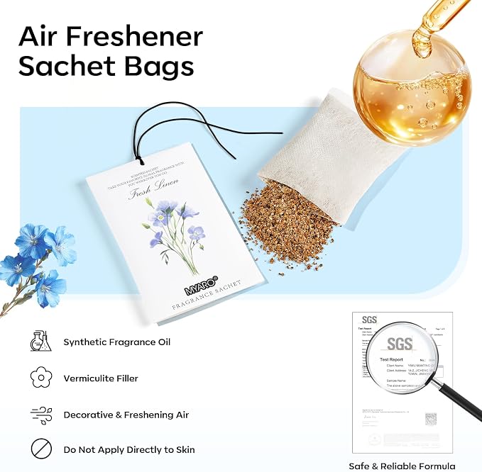MYARO 12 Pack Fresh Linen Scented Sachets - Image 4