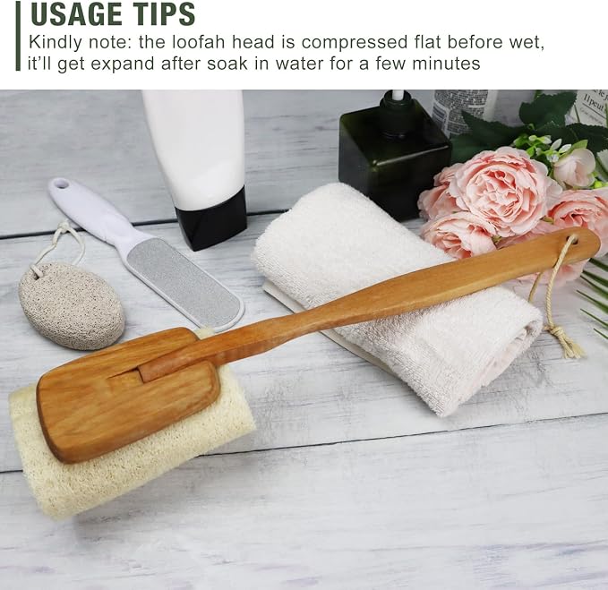 2 Pack Natural Exfoliating Loofah Luffa Loofa Bath Brush On a Stick, Shower - Image 5