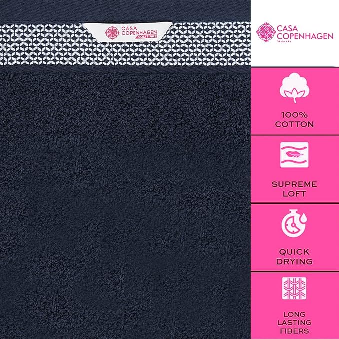 CASA COPENHAGEN Solitaire 6 Pieces Towel Set- Navy, 600 GSM 2 Bath Towel 2 Hand - Image 5