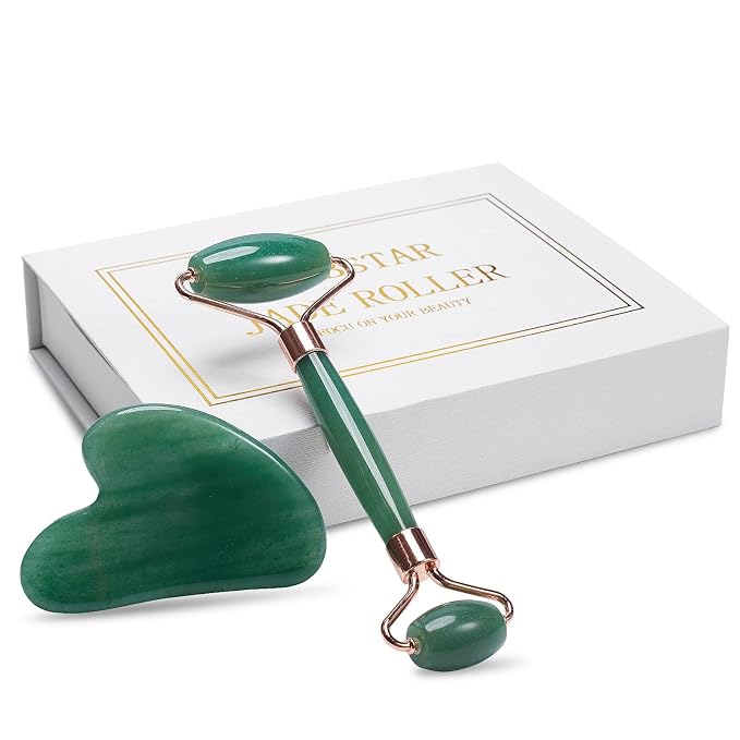 Jade Roller for Face, Facial Roller Massager Skin Care Tool, Gua Sha Facial by XYZBSTAR
