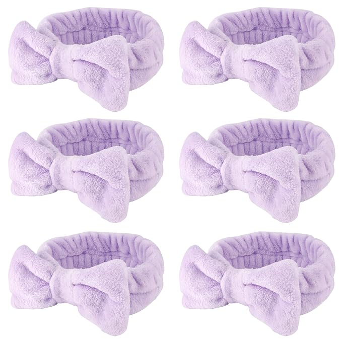 WHAVEL 6 Pack Purple Spa Microfiber Bow Headbands by Whavel