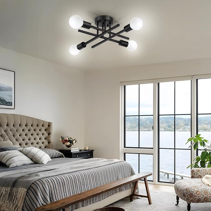 SunRider Industrial 4-Light Semi Flush Mount Ceiling Light Fixture, Indoor - Image 5
