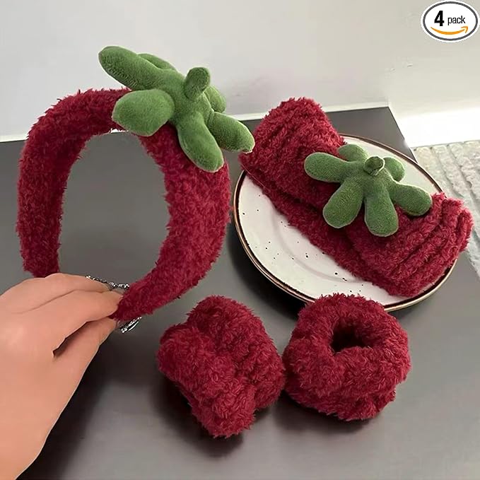 Ivyu Spa Skincare Headbands& Wristband Set，Cute Strawberry Makeup Headband by Ivyu