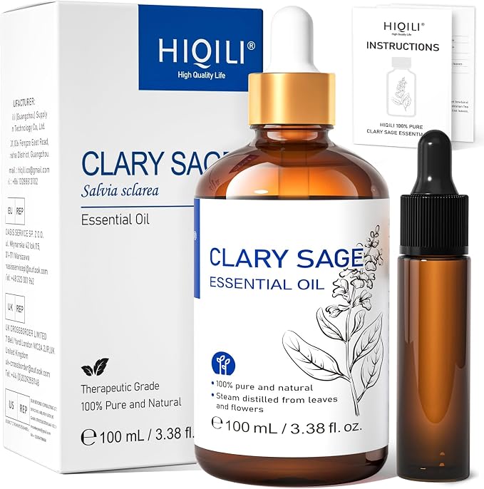 HIQILI Clary Sage Oil Essential, Herbal Sooth Aroma in Diffuse, Meditation by HIQILI