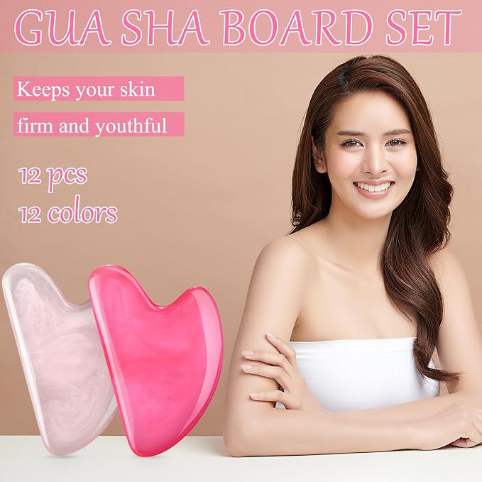 Sherr 12 Pcs Gua Sha Facial Tools Resin Heart Shaped Massage Guasha Tool - Image 6