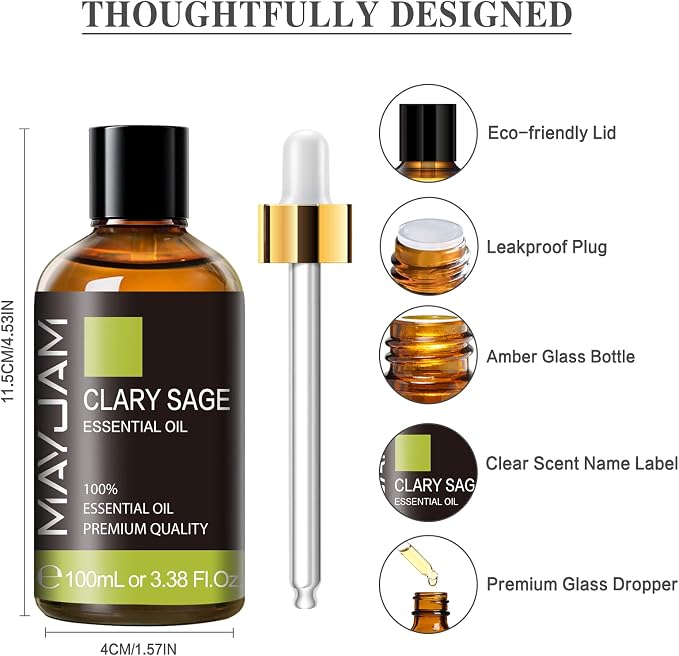 Clary Sage Essential Oil with Glass Dropper - Image 6
