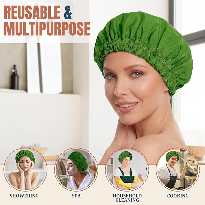 Reusable Shower Cap for Women, Large Waterproof Shower Bonnet - Image 3