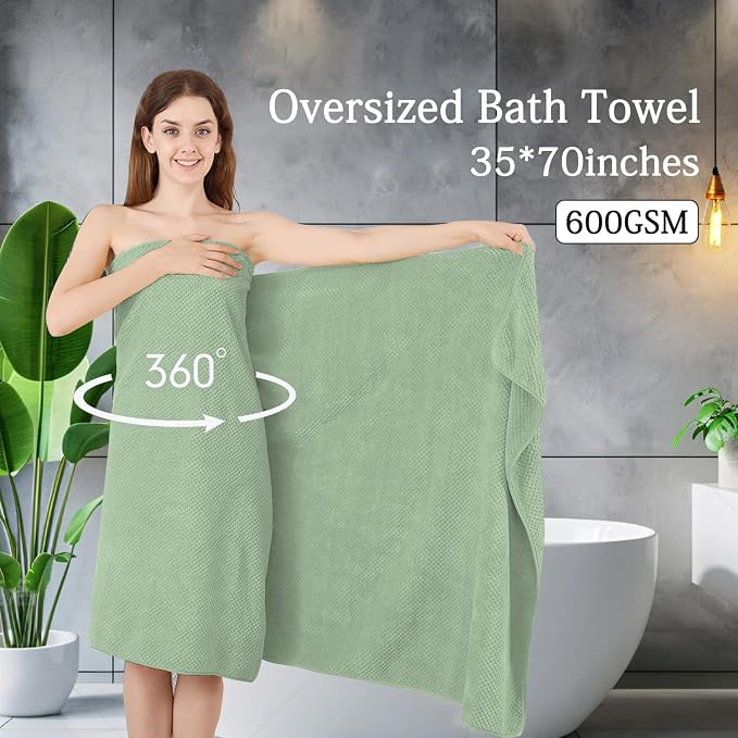 8-Piece Green Bath Towels Set, 2 Oversized Large Bath Towels Sheet, 2 Hand - Image 2
