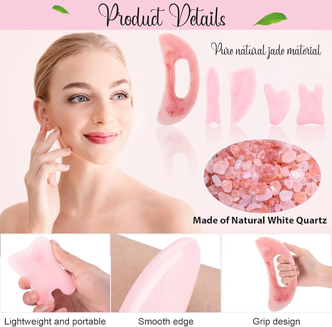 Treela 5 Pcs Gua Sha Facial Tools Set and 1 Pcs Body Gua Sha Massage Tool - Image 4