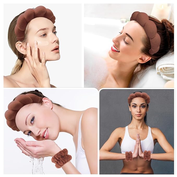 Zkptops Spa Headband for Washing Face Wristband Set Sponge Makeup Skincare - Image 4