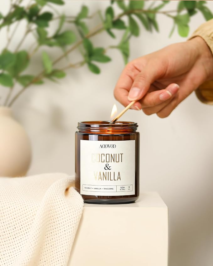 AOOVOO Coconut Vanilla Candles - 9 oz Scented Candles - Image 5