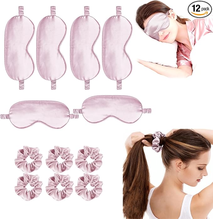 12Pcs Silk Sleep Masks Satin Eye Mask Silky Eyes Cover Blindfold Eyeshade Hair by WJingYiJia