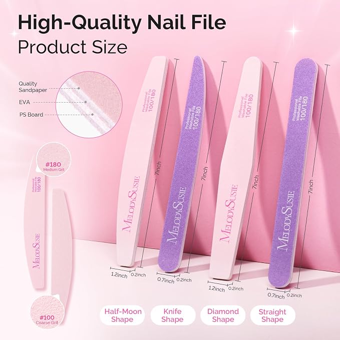 MelodySusie Nail File Kit, Professional Nail Art Manicure Pedicure Supplies - Image 6