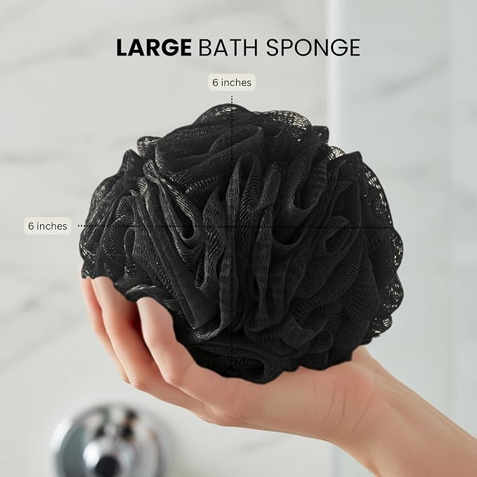 Large Black Bath Sponge, Gentle Exfoliation Mesh Sponges, Long Lasting Loofah - Image 2