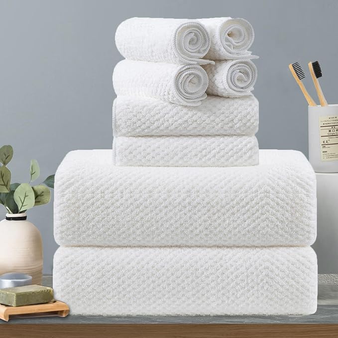 8-Piece White Bath Towels Set, 2 Oversized Large Bath Towels Sheet, 2 Hand by Hailea