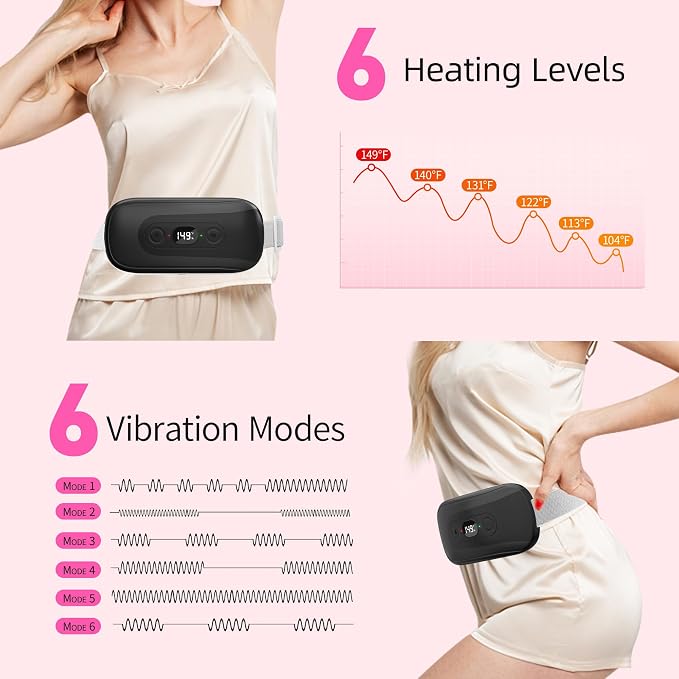 Portable Heating Pad Period Cramps: 2 Timer 6 Heat Levels 6 Vibration Modes - Image 2