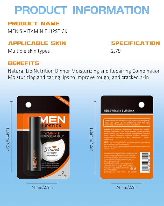 Lip Balm for Men-5pcs Vitamin E Hydrating Mens lipstick, Moisturizing and - Image 7