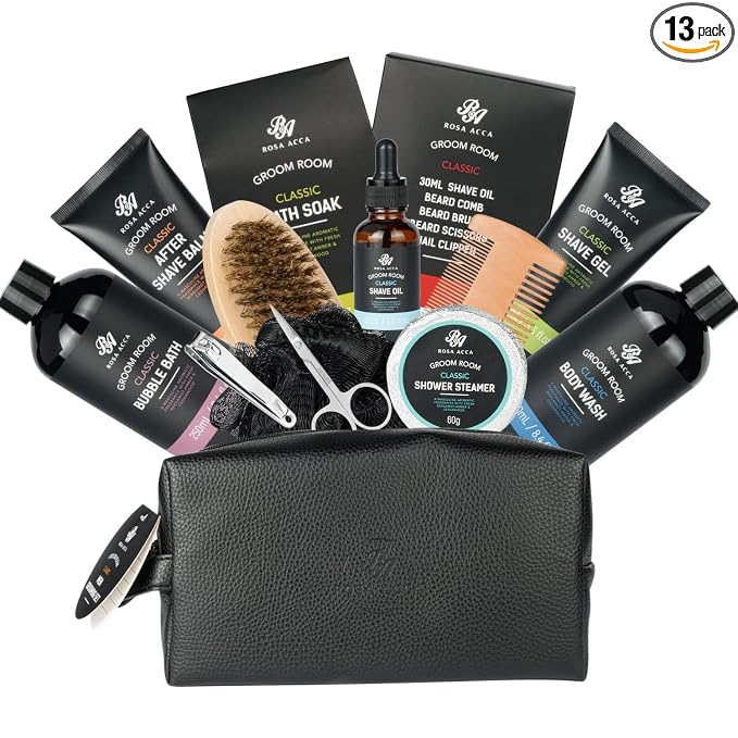 14 Pcs Bath & Body Gift Set for Men, Father's Day Gifts, Beard Grooming by RAROSAACCA